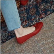Red Shoes Red Single Shoes Women Shallow Mouth Spring Autumn Soft Leather Shoes All-Match Shoes Flat