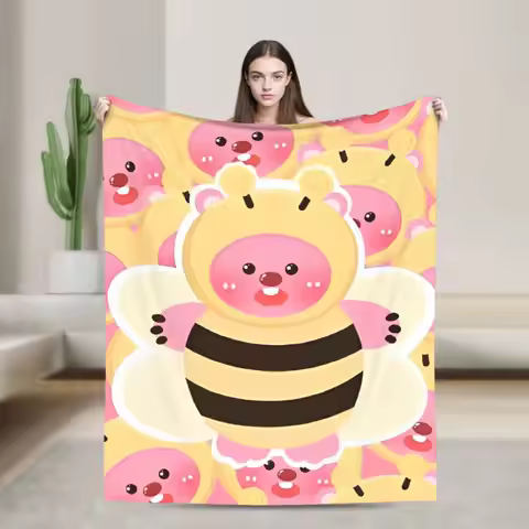 Cute Bee Loopy Pororo Coral Fleece Plush Throw Blanket Blanket for Bed Bedroom Super Soft Quilt