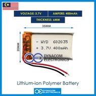3.7V 400mAh 602035 Lithium Polymer Battery MP3 MP4 GPS Bluetooth Quran Pen Reader Microphone [Bateri