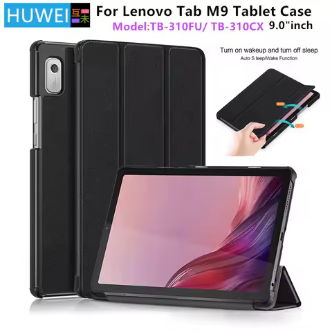 HUWEI Case for Lenovo Tab M9 TB-310FU TB-310XC PU Leather Magnetic Flip Stand For Tab M9 2023 Tablet