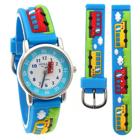 Cartoon Bus Dinosaur 3d Silicone Kids Watch Student Boys Girl Quartz Watch Wholesale Children Sports