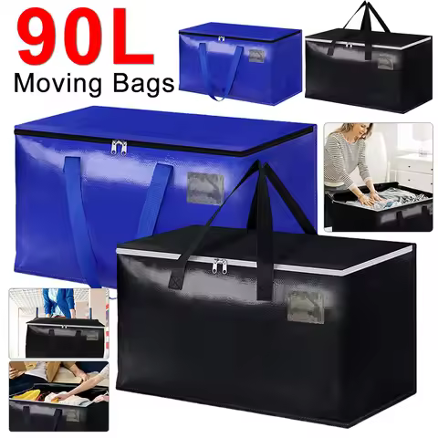 90L Moving Bags with Zippers & Handles Storage Bags Heavy Duty Storage Packing Bags Collapsible Bag 