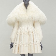 rare ALEXANDER MCQUEEN Sarah Burton 2012 Runway shearling floral jacquard coat dress IT38 XS