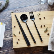 【情人節禮盒】304不鏽鋼極致黑餐具 | 湯匙、筷子、叉子