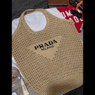 Prada 拉菲草 Raffia 編織托特包 草編包 側背包