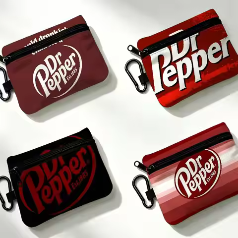 D-Dr Pepper White Oxford Cloth Zipper Coin Purse Lightweight Hanging Key Pouch Card Holder For Daily