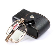 Glass Foldable Reading Glasses Men Women Hanging Leather Belt 150/2/250/3 Degree Coating Reading Gla