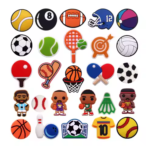 1pcs Sports Style Shoes Decorations Basketball Soccer Tennis Baseball Football Shape PVC Shoe Charms