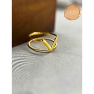 Fledios 916 Gold Ring Double Layer V Minimalist Pure Ring/Fledios 916 Gold Double Layer V Ring