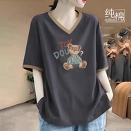 Clothing Fashion Short-Sleeved T-Shirt Large Size Top Printed Letter Medium M-2XL Stitching V-Neck L