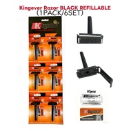 (1PACK/6SET)Kingever Razor BLACK REFILLABLE Razor Blade Shaver Blade