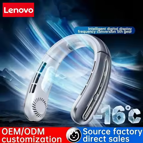 Lenovo Hanging Neck Fan Digital Display Power Ventilador Bladeless Neckband Fan Mini Air Cooler USB 