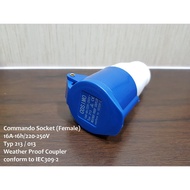 INDUSTRIAL COMMANDO SOCKET - FEMALE (3 PIN SOCKET) 16AMP 220V
