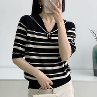 Clothing Fashionable Knitwear Tops Sweater Knitted Short-Sleeved T-Shirts Tencel Loose Temperament N