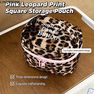 LINDW99NX Square Storage Box, Leopard Print Handheld Makeup Bag, Multi-functional Zipper Design Hand