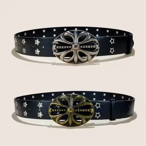 New Fashion Star Eye Rivet Belt Male Gothic Waistband For Women Six Star Belt Punk Rock Sexpot Y2K P