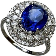 二手女戒指，12號，鑲嵌一顆3.98克拉斯里蘭卡藍寶石和一顆0.95克拉鑽石，鉑金（Pt950）戒托，重5.3克。