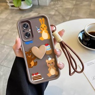 3 Pcs (Cute Blue Bear Phone Case+Lanyard+Stand) for OPPO F21 Pro 5G/F21Pro/F21SPro/F25 Pro/F27 5G/F1