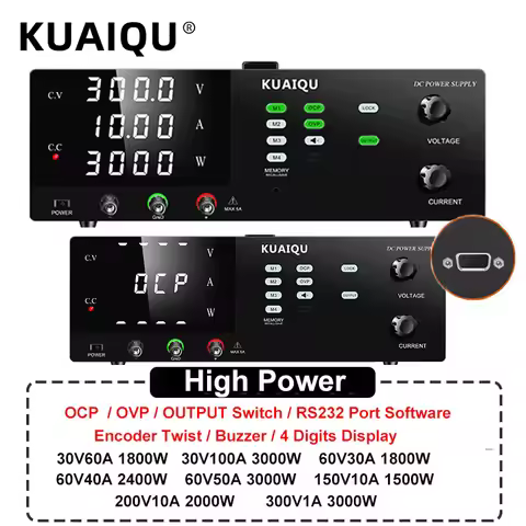 KUAIQU 3000W High Power DC Bench Power Supply Adjustable 150V 200V 300V 10A ,60V 30A 40A 50A, 30V 10