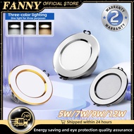 Tricolor LED Downlight Ceiling Light Recessed Pin Light Round Panel Light Ceiling Light 5W/7W/9W/12W