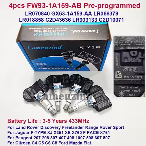 4PCS LR070840 FW93-1A159-AB FW931A159AB 433MHz TPMS Sensor for Land Rover Jaguar Discovery C2D43636 