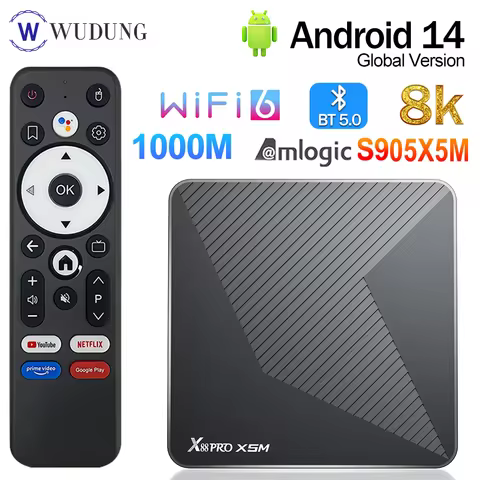 Amlogic S905X5M Android 14.0 Quad Core 8K HDR10 1000M LAN Wifi6 BT5.0 RAM 4GB ROM 64GB Game TV Stick