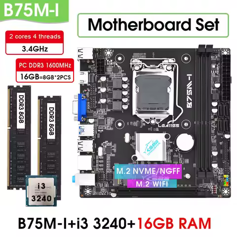 B75 M-I ITX Motherboard Set Combo Kit with Core i3 3240 processor 16GB DDR3 PC Memory B75 LGA1155 pl