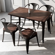 Bar4-6Combined Iron and Solid Wood Dining Table American Style Restaurant Table and Chairs Industria
