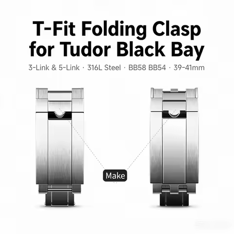 Premium Stainless Steel Adjustable T-Fit Folding Clasp Deployment Buckle for Tudor Black Bay 58 54 M