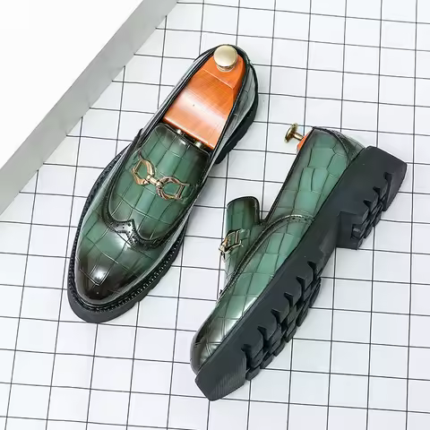 Trendy Brand Green Brogue Shoes Men's Leather Business Shoes Groom's Wedding Men's Loafers British S