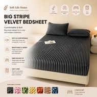 BIG Striped Velvet Garterized Bed Sheet Super Soft Fluffy Comfortable Fleece Bedsheet Pillowcase