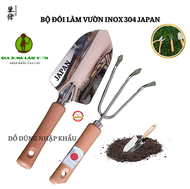 Dụng cụ làm vườn INOX 304 cao cấp hàng nhập JAPAN- Combo xẻng+cào 3 chỉa