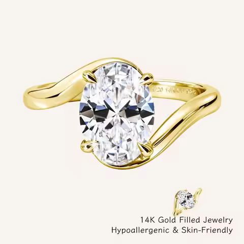 Elegant 14K Gold Filled 4.5CT Solitaire Oval Moissanite Ring GRA Certified Twist Shank Wedding Engag