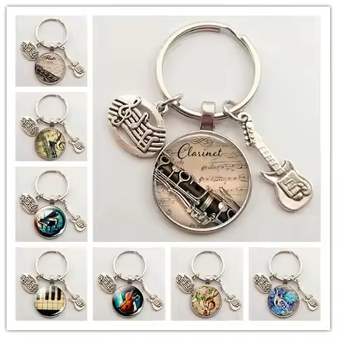 Musical Instrument Clarinet Guitar Flute Violin Music Key Chain Pendant Music Note Keychain Key Ring