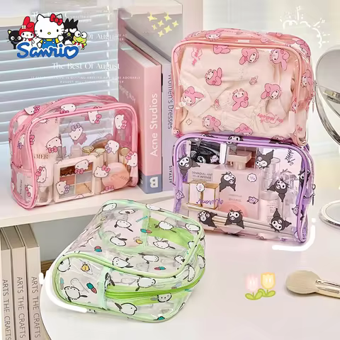 Kuromi Melody Transparent Makeup Bag Large Capacity Cute Travel Toiletry Bag for Girls