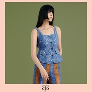 [asv aw24] Kesia Lace Top เสื้อผู้หญิง แขนกุด คอเหลี่ยม แต่งกระเป๋าคู่หน้าและกระดุมทอง ผ้าลูกไม้คอตต