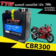 แบตเตอรี่CBR300 แบตเตอรี่มอเตอร์ไซค์ 12V 7Ah สำหรับ Honda Cbr300 ฮอนด้า ซีบีอาร์300ซีซี แบตใหม่ TTW (YTX7L) ผลิตในไทย มีประสิทธิภาพสูง พร้อมส่ง