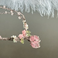 [Peach Blossom Branch Necklace] Original Design Necklace Pink Opal Hand-woven Peach Blossom Branch C