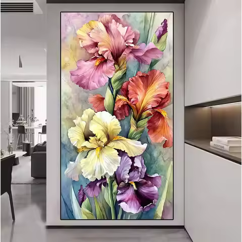 Colorful Pink Iris Flowers Diy Diamond Mosaic art Full Square Round Diamond Painting Still Life Big 
