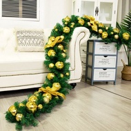 2m7 Rattan Rope with Led Hanging Christmas Decoration String of Fake Pine Leaves Sticky Fruits and P