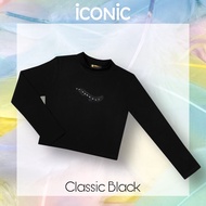 iCONiC  PARADISE RIBBED COTTON HIGH NECK LONG SLEEVE TEE #5406 สีดำ   เสื้อยืด แขนยาว ผ้าคัทต้อน ฟอกเนื้อ หนานุ่ม เนื้อสัมผัส ละเอียด ปักลาย ขนนก ฟู 3มิติ