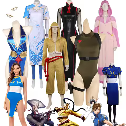 AKI Cammy Jamie Chun Li Cosplay Game Fighter Dress Cheongsam SF Costume Earrings Jumpsuit Women Men 