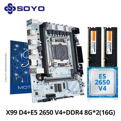 SOYO X99 Motherboard Kit with E5 2650 V4 CPU & DDR4 16G (2*8G) 2133MHz Memory NVME PCIE3.0 M.2 NVME 
