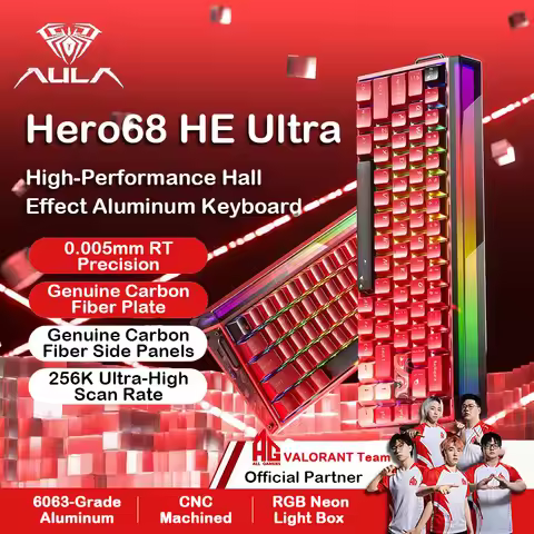 AULA HERO68 HE Ultra Wired Hall Effect Keyboard, Carbon Plate, PBT Dye-sub Keycaps,8K Polling,0.005m