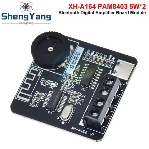 XH-A164 PAM8403 Bluetooth 5.0 Digital Power Amplifier Board 5V Type-C 5W+5W Dual Channel Audio Amp f
