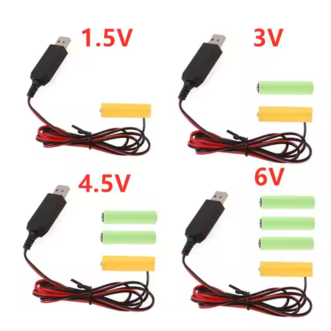 AA Battery Eliminator Cable USB Input 5V2A AA Dummy-Battery Output 1.5V/3V/4.5V/6V Power Adapter Cor