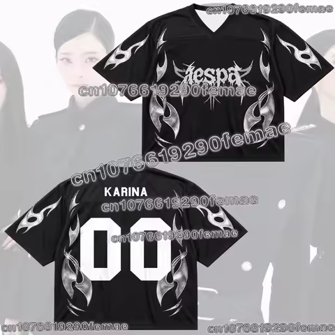 2026 AESPA Supporter Fan T Shirt Kpop V Neck Jersey Style Short Sleeve Graphic Tee Men Women Kids Ad
