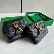 Top bv Woven Imported Lambskin Hardware Buckle andiamo Tri-fold Short Wallet Ladies Wallet Wallet