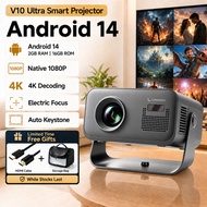 Mini Projector 4k V10 Ultra with Android 14 600 ANSI Native 1080P Electric Focus Bulit-in Speaker fo