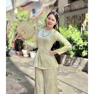 Han Nguyen Ba Ba Shirt - B.A198 - Phalaenopsis Damask Set Round Neck Button Covered Zipper (Same Qua
